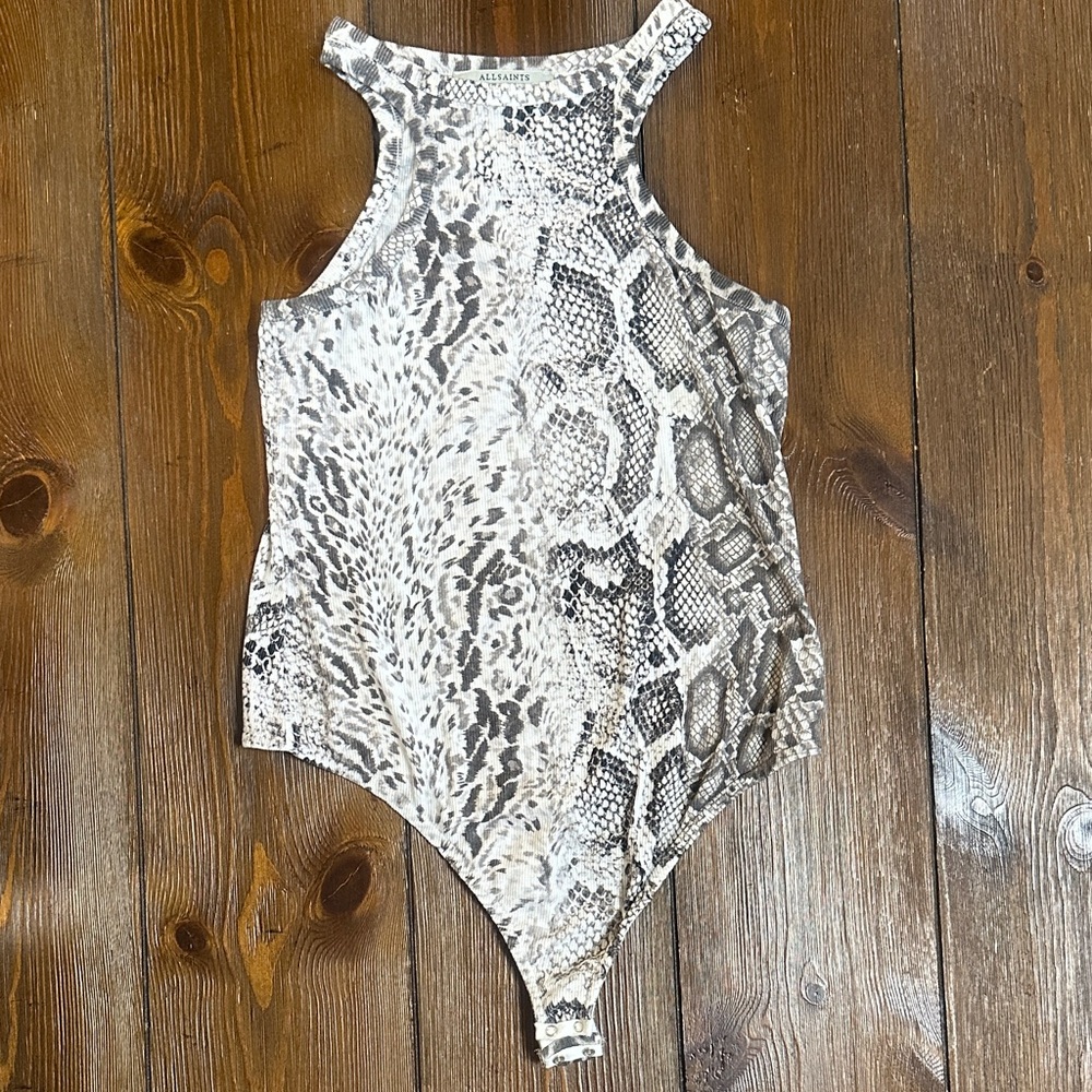 All Saints Snakeskin and Leopard Print Bodysuit